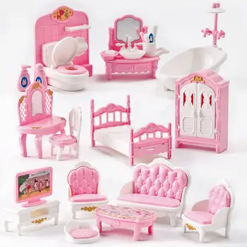 10 теми Кавайной Розова мебели за куклена къща в миниатюра, Аксесоари, Детски играчки, Баня, Спалня, Кухня, Кухненски принадлежности за игра на Барби