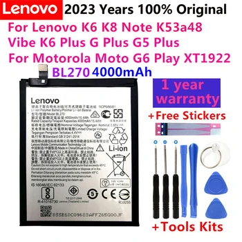 100% Оригинал За Lenovo K6 K8 Note K53a48 Vibe K6 G5 G Plus 4000 ма BL270 Батерия За Motorola Moto G6 Play XT1922 Bateria