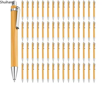 100шт Бамбук химикалка Химикалка химикалка от бамбуково дърво 1.0 mm с пулевидным фитил Бизнес-маркова химикалка писалка Офис-канцеларски материали, Ученически пособия