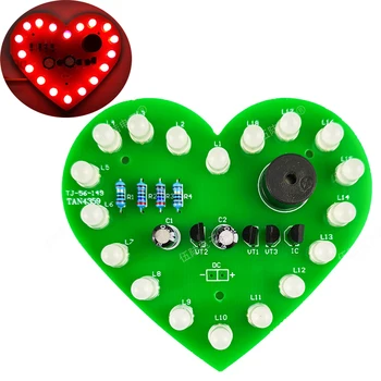 18 Led комплект за заваряване музикални мигащи светлини във формата на сърца, червено и синьо, в два цвята комплект за diy, електронното сърце
