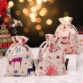 1бр Коледни чанти от естествена юта 10x14 см, Коледен пакет за подаръци от бонбони, торбички от съвсем малък, красиви чанти за опаковане на бижута, гривни