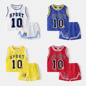 2023 Летен комплект спортни облекла за баскетбол за момчета, детска тениска без ръкав, жилетка + шорти, анцузи-двойка, детски спортен костюм