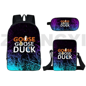 2023 Модни Тийнейджърските си раници с 3D принтом Goose Duck Goose, раница, в корейски стил, дамски спортни училищна чанта 3 В 1 за момичета и момчета на открито