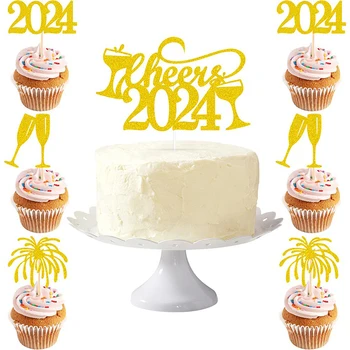 2024 Topper За Торта Нова Година 2024 Клечка За Зъби Честита Нова Година 2024 Вечерни Украса За Доставка Топперы За Коледна Торта Декор На Тортата
