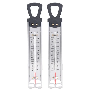 2X Термометър за бонбони / Желе / Пържене, Неръждаема стомана, Със скоба за тенджери И кратък справочник по температура