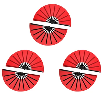 6 броя големи складного фен от найлон Ръчно сгъваеми вентилатор с декорация във формата на китайски кунг-фу, тай-чи (червен)