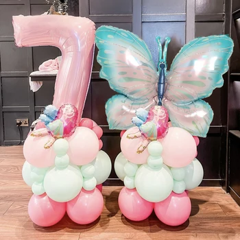62шт балони с пеперуди, Синя пеперуда, украса за рожден Ден, големи балони от фолио с пеперуди, тема пеперуди за парти по случай рождения Ден на 1-9.