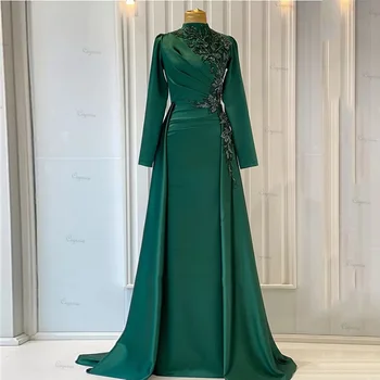 Ciynsia, Скромни вечерни рокли с дълги ръкави, дантелени апликации, струята на Русалка с високо воротом, Атласное вечерна рокля 2024