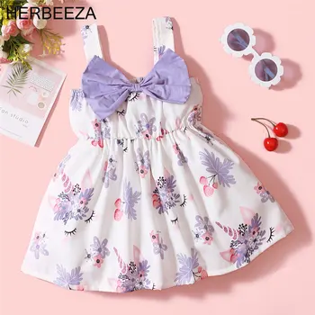 HERBEEZA Лятна рокля за малки момичета с флорални принтом, пола на новороденото за момичета, рокли за кръщенета, рокля на принцеса за рожден Ден за дете