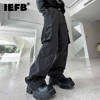 IEFB, Есенно-зимни мъжки ежедневни панталони-карго, с назъбени, плиссированный нишевый дизайн, Свободни широки панталони в американски стил, на тенденциите, Новостите 9C2841