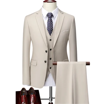M-6XL (Яке + Жилетка + панталони) Бутик Обикновен Мъж на Бизнес Бизнес костюм от 3 теми и комплект от 2 теми Сватбена рокля на Булката