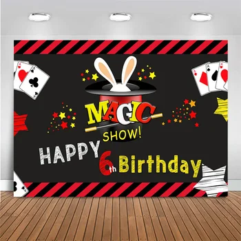 Mocsicka Happy 6th Birthday Фон за снимки Magic Show Poker Birthday Party Украса на фона на ивици Малката Звезда