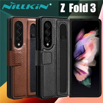 Nillkin За Samsung Galaxy Z Fold 3 Fold3 Case Aoge Луксозен Кожен Държач за Писалка гнездо джоба S Слот За Писалка Кожен Калъф
