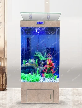 Аквариум за риби на пода в хола, Вертикален Заден филтър за аквариум за смяна на водата от сверхбелого стъкло
