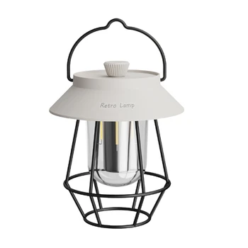 Акумулаторна фенерче с метална дръжка, Ретро лампа за външен окачен палатки, светло бял