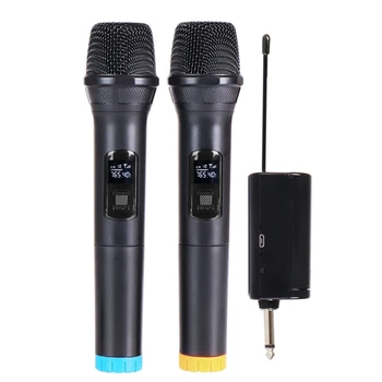 Безжичен микрофон, двоен портативен динамичен микрофон за караоке с перезаряжаемым приемник, набор от безжични микрофони за PA
