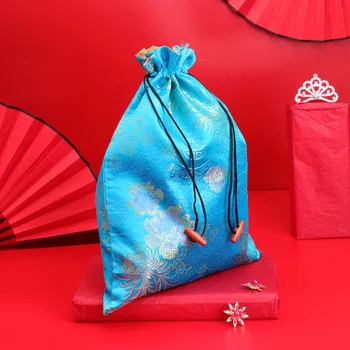 Бижута от брокат, китайска чанта-саше за бонбони, бродирана чанта на съвсем малък за сватба, рожден ден, синьо случаен модел