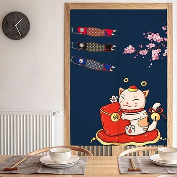 Вратата се завеса в японски стил, Карикатура Лъки Котка, къси пердета, спалня, хол, Кухня, Затемняющая прегради, завеси наполовина,