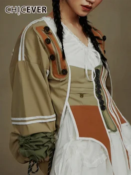 Дамски палта CHICEVER в ретро стил с цветни блокчета, квадратни яка, дълъг ръкав, однобортное палто с кулиской, неправилни форми, жена