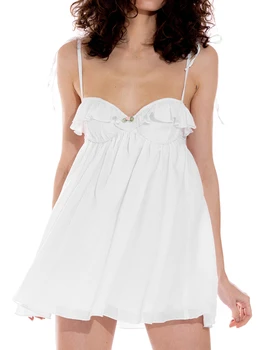 Елегантно бельо рокля Миди с V-образно деколте, изгорени ръкави и отворен гръб за сватбеното парти, коктейл вечерта, лятна градинска дрехи