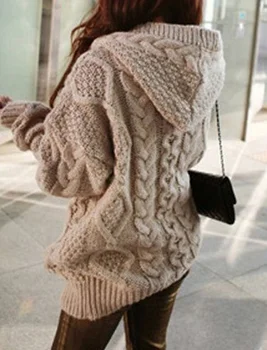 Жена вязаный жилетка с качулка, пуловер, зима-есен, топло свободна връхни дрехи, блузи, ноември 99