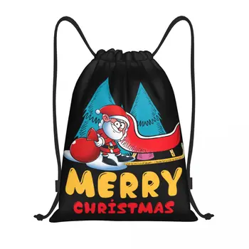 Забавен анимационен Дядо Коледа Чанти на съвсем малък Сгъваем Спортен раница за фитнес зала С Коледа, Раници за съхранение на тренировки по Сноуборд