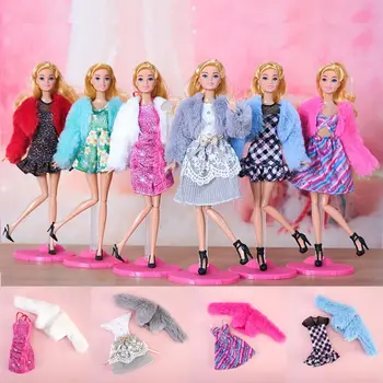 Зимна стоп-моушън модни дрехи, Ежедневни облекла, ръчно изработени плюшевое палто, пола аксесоари екстремни подарък за момиче Комплект дрехи за кукли