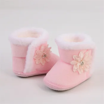 Зимни обувки за новородени момичета, зимни ботильоны с цветен модел, топло детски обувки за ходене за деца