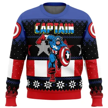 Капитан Америка Грозен Коледен Мъжки Пуловер С качулка 2024, Нова Мода Жените Hoody, Пролет-Есен, Детски Пуловер с 3D Принтом