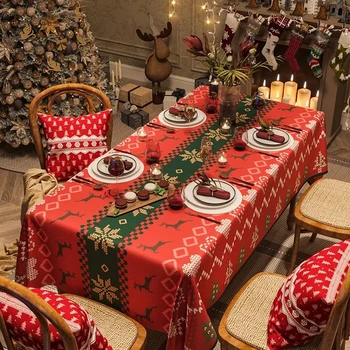 Коледа и коледната покривка Празнична Червена Правоъгълна покривка в стил Ins, масичка за кафе, покривка за работния плот