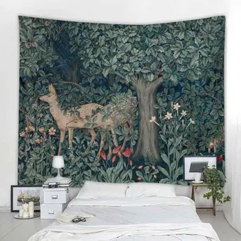 Кошмарен гоблен с изображение от животински произход, окачена на стената, ретро фон с тропически растения, Букавайский гоблен за домашен декор
