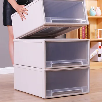Кутия за съхранение на выдвижного тип, прозрачен шкаф, Висококачествено полипропиленово здрава штабелируемая кутия, Дрехи, закуски, Играчки, стоки за дома