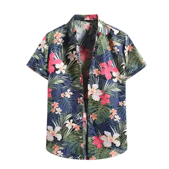 Летни Мъжки Дишащи Ризи С Флорални Принтом 2023 Гавайское Дебнещ Рокля С Къс Ръкав На копчета, Продажна Ризата Oversize Homme
