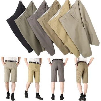 Летни Тънки Съкратен Шорти 2023 Г., Мъжки Ежедневни Панталони на Средна възраст С Висока Талия, прави Панталони За Бащи на Средна възраст, Панталони-cargo