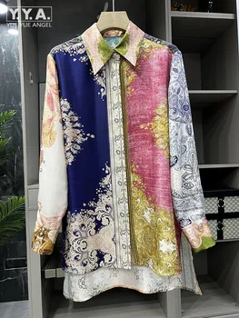 Луксозна дамска дълга риза от 100% коприна, реколта блузи с флорални принтом, однобортные ризи от коприна кепър лента през с дълъг ръкав