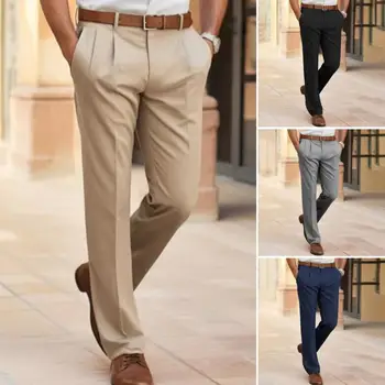 Модел панталон от еластичен плат Премиум-клас, мъжки класически обикновена костюмные панталони, елегантни панталони средна кацане с джобове за бизнес офис