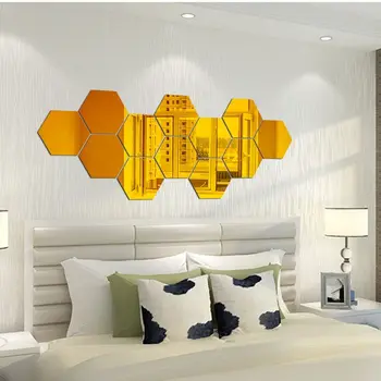 Модерни 12шт 3D Стикери за стена за Декорация на дома Акрилно Огледало Шестиугольные Тапети САМ Арт Дизайн, Ремонт Интериор на апартамент