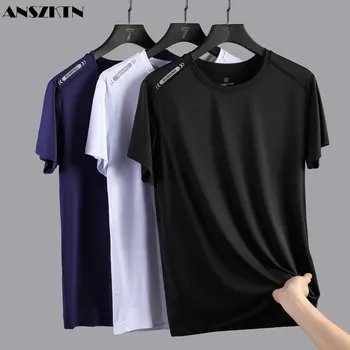 Мъжки t-shirt ANSZKTN, лятна бързосъхнеща тениска за фитнес, голям размер с къс ръкав, дишаща компресиране спортна тениска за фитнес зала