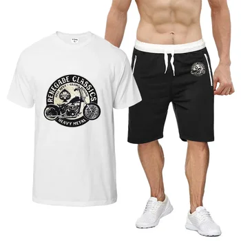 Мъжки комплект с къс ръкав, Летни реколта тениски Glory Bounds Motorcycle USA с принтом, Висококачествени памучни Ризи, Панталони, костюми, Спортни облекла от 2 теми