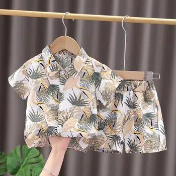 Нова Лятна риза с къс ръкав за момчета 2023 година, Бебешки дрехи с флорални принтом, Корейската мода, Връхни дрехи за юноши и деца, Плажен Стил