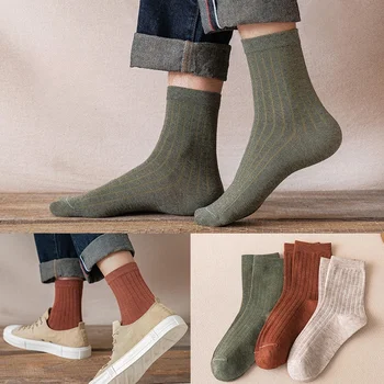 Новата пролетно-есенни чорапи, мъжки обикновен японски памучни чорапи в една вертикална ивица, прости и универсални чорапи