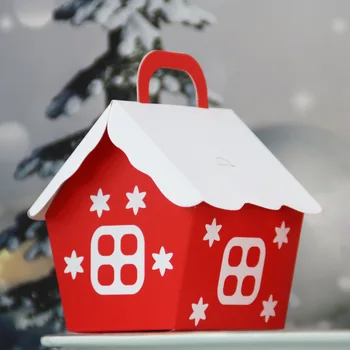 Подарък кутия Коледен Подаде Кутия шоколадови бонбони Червен Малка Къща Кутия за опаковане на сватбени бонбони, Хартиени пликове с ръчни кутии за торти Пакет шоколад
