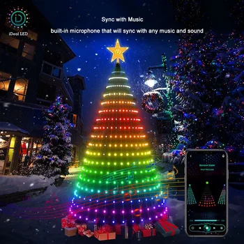 Приложение RGB Christmas Tree Star Светлини, адресуемое приложението, Многоцветен led гирлянда със звездите, водопад, Коледни приложение, Bluetooth, Домашен двор, празничен декор.