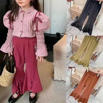 Пролетно-есенни панталони за момичета с разрезными дървени уши отпред, Долната част панталони, разкроена панталони, модни детски дрехи