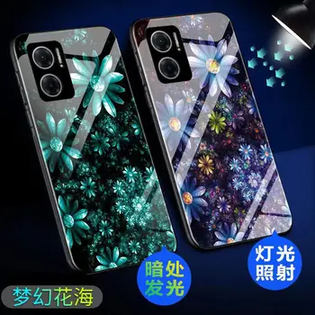 Светлинен Калъф за телефон от закалено стъкло За Redmi Note 11E Case Тъмната делото За Xiaomi Redmi Note 11E Pro 5G Case Cover Flower