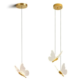 Скандинавска Златна нощни полилеи с осветление във формата на пеперуда за дневна, Нощна лампа за спалня с двойна глава