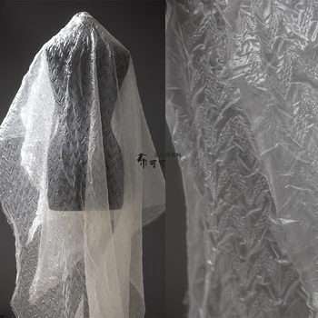 Структурата на бръчки Кърпа Бяла Прозрачна, Водоустойчива Художествена плат Дизайнерски Дрехи, Ушиване на собствените си ръце За м Материал