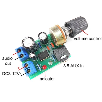 Такса аудиоусилителя LM386 мощност 10 W, моно 3,5 мм, регулатор на силата на звука dc 3-12, модул мини усилвател с регулируема сила на звука