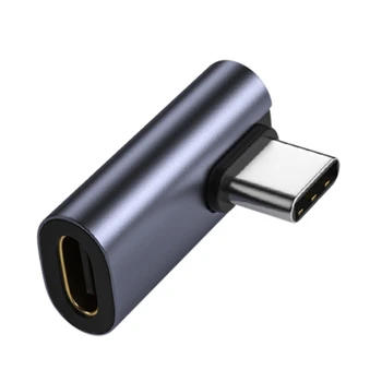 Удължителен кабел Type-C под прав ъгъл от 90 градуса за мъже и жени с поддръжка на USB-C 3.1 за зареждане и пренос на данни от алуминиева сплав с допълнителен преобразувател