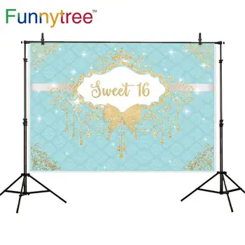 Фотозона Funnytree Crown сладки 16 парти 18 princess Shinny Bow, на фона на рожден ден, декорация на фото студио, фон за снимки